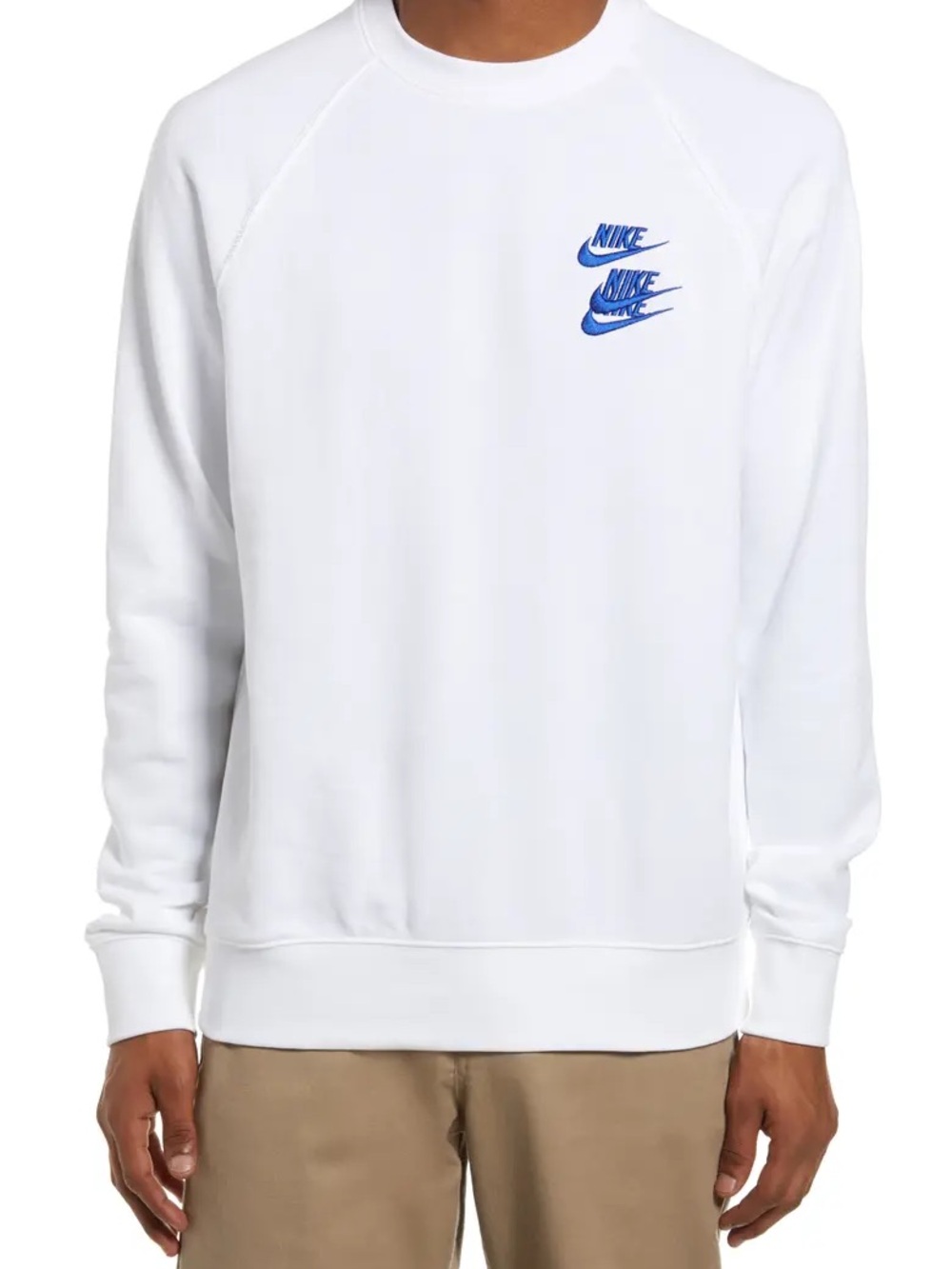 Nike World Tour Men’s White Crewneck Sweatshirt with Blue Logo Sz(2xL)